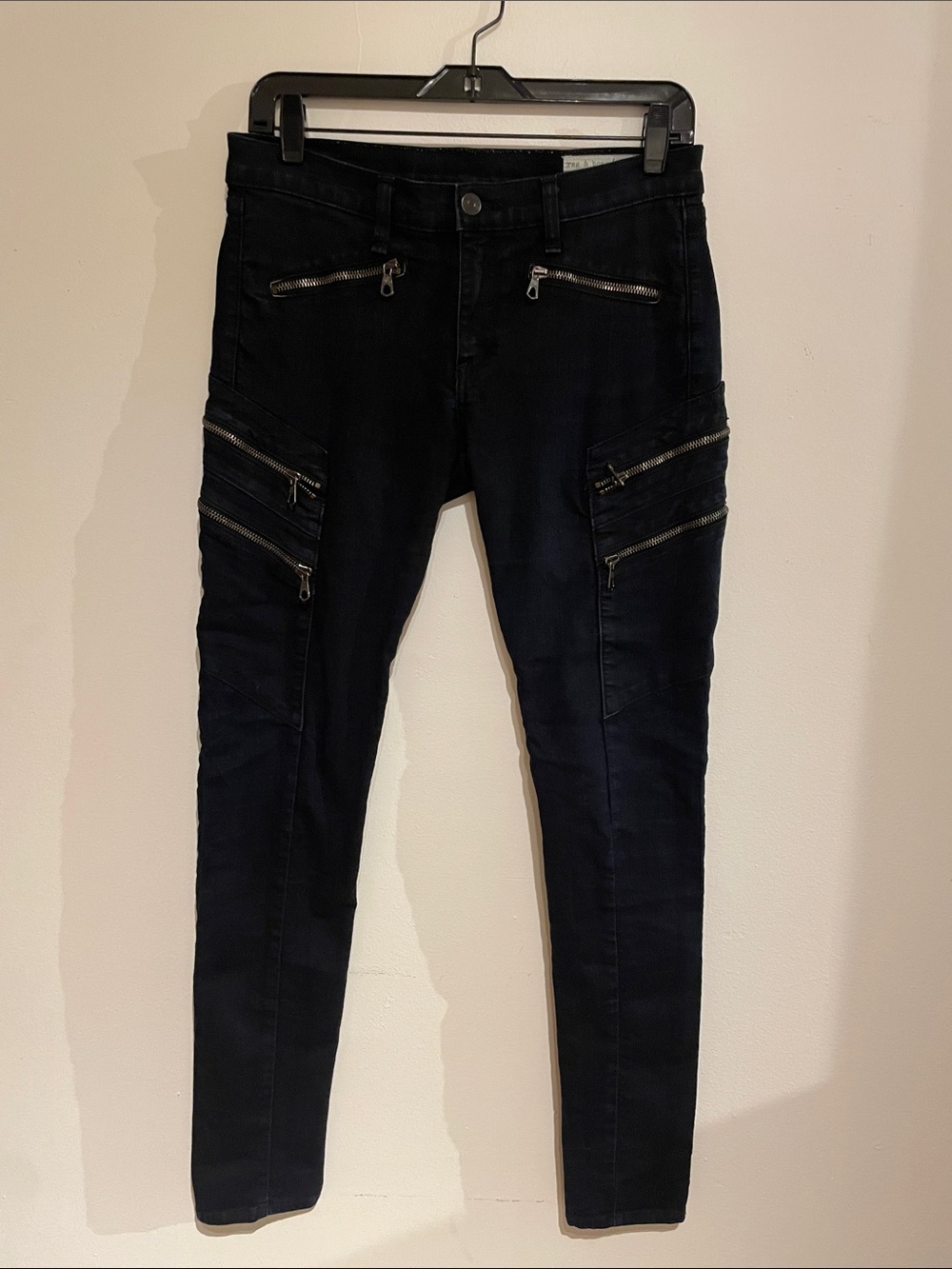 rag & bone dark blue Skinny Moto Jeans with Zip Details